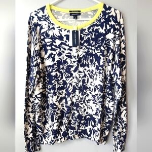 Lands' End Navy & Ivory Floral Cardigan Women's XL NWT
